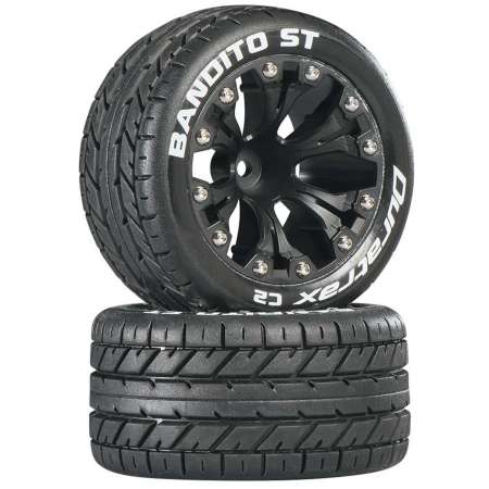 Bandito ST 2.8 Mounted Rear 1/10 Monster Truck C2 Tires Black 12mm (2) 1/2 Offset