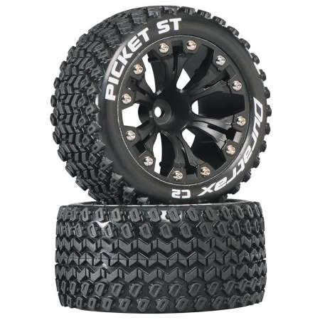 Picket ST 2.8 2WD Mounted F/R 1/10 Monster Truck C2 Tires Black 12mm (2) 1/2 Offset