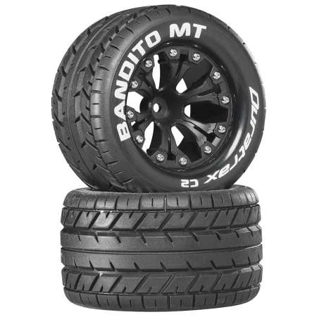 Bandito MT 2.8 Mounted F/R 1/10 Monster Truck C2 Tires Black 12mm (2) 1/2 Offset