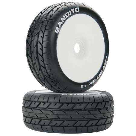 Bandito Mounted F/R 1/8 Buggy C2 Tires White 17mm (2)